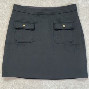 NWT Loft Button Pocket Skirt Womens 16 Tall Black Brushed Wool Blend Lined